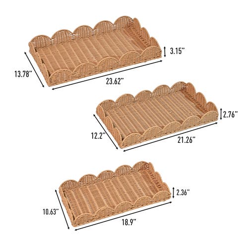 Happimess Parker Southwestern Cottage Resin Scalloped Rectangular Decorative Serving Trays, In Brown