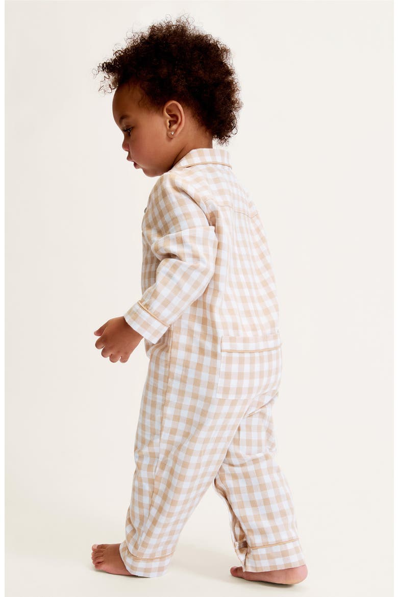 Gingham One-Piece Brushed Twill Pajamas, Alternate, color, BEIGE