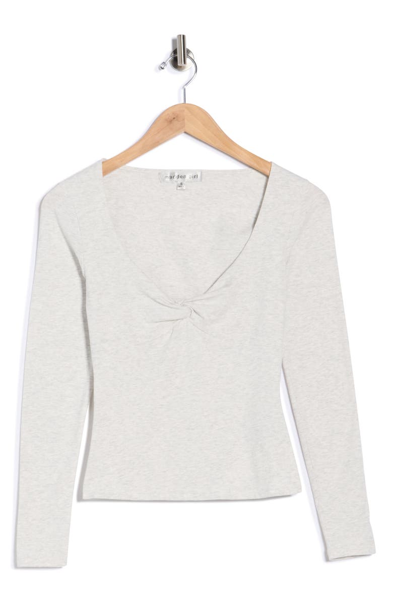 Madden Girl Twist Front Long Sleeve Top, Main, color, Cloud Heather