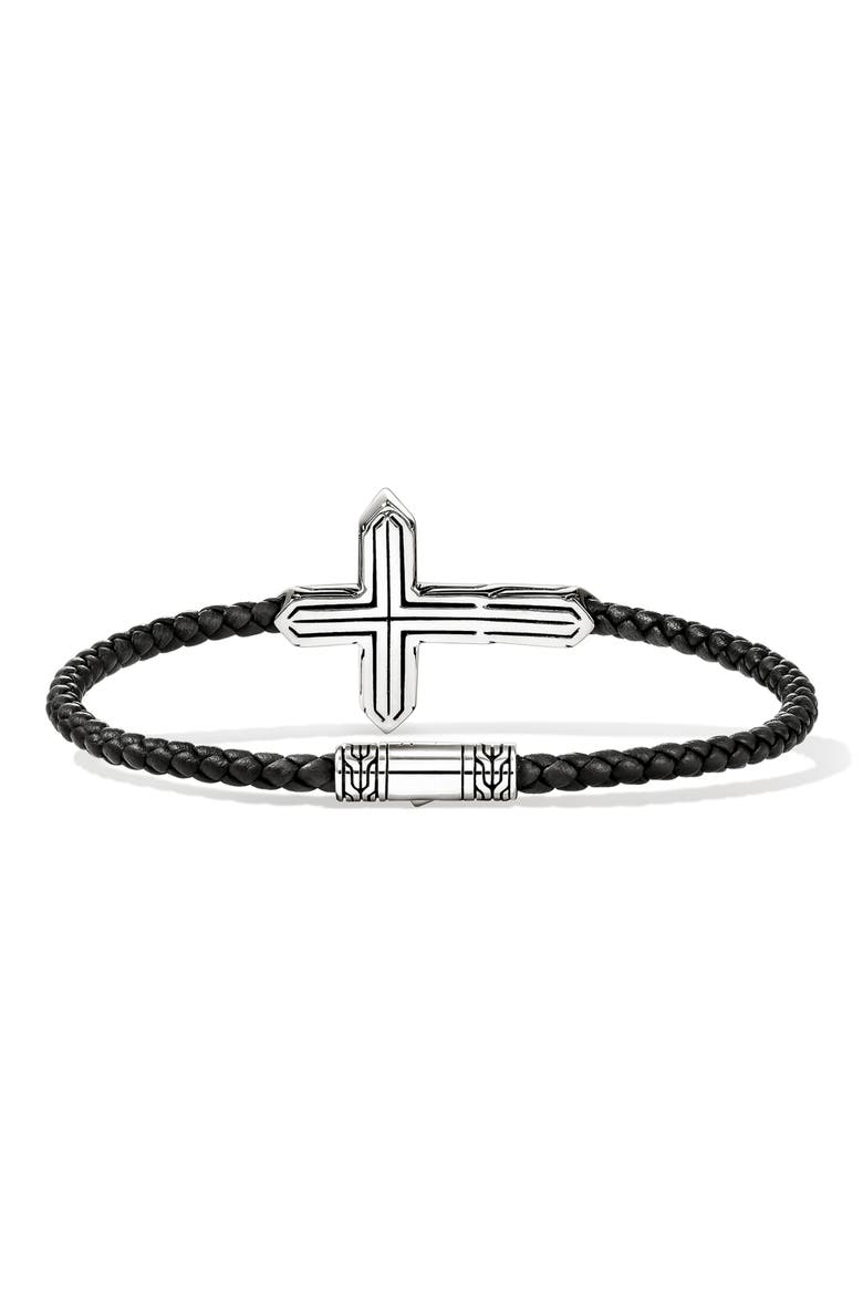 Icon Silver Cross Woven Leather Bracelet, Alternate, color, SILVER