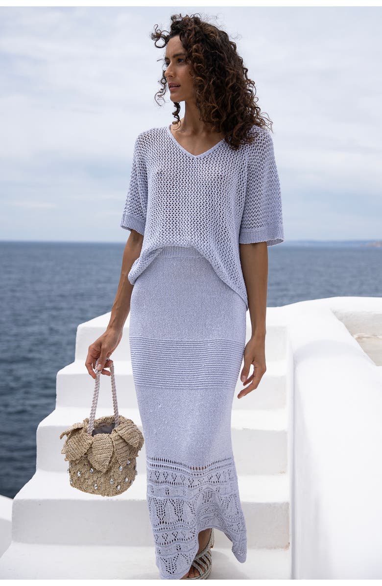 Sunday St. Tropez Gioca Crochet Cover-Up Maxi Skirt, Alternate, color, Silver