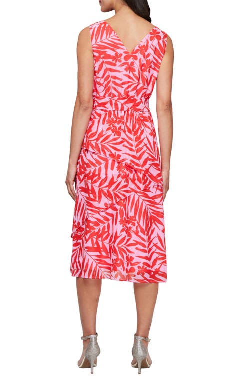 Sl Fashions Floral V-neck Tiered Overlay Midi Dress In Pink Multi