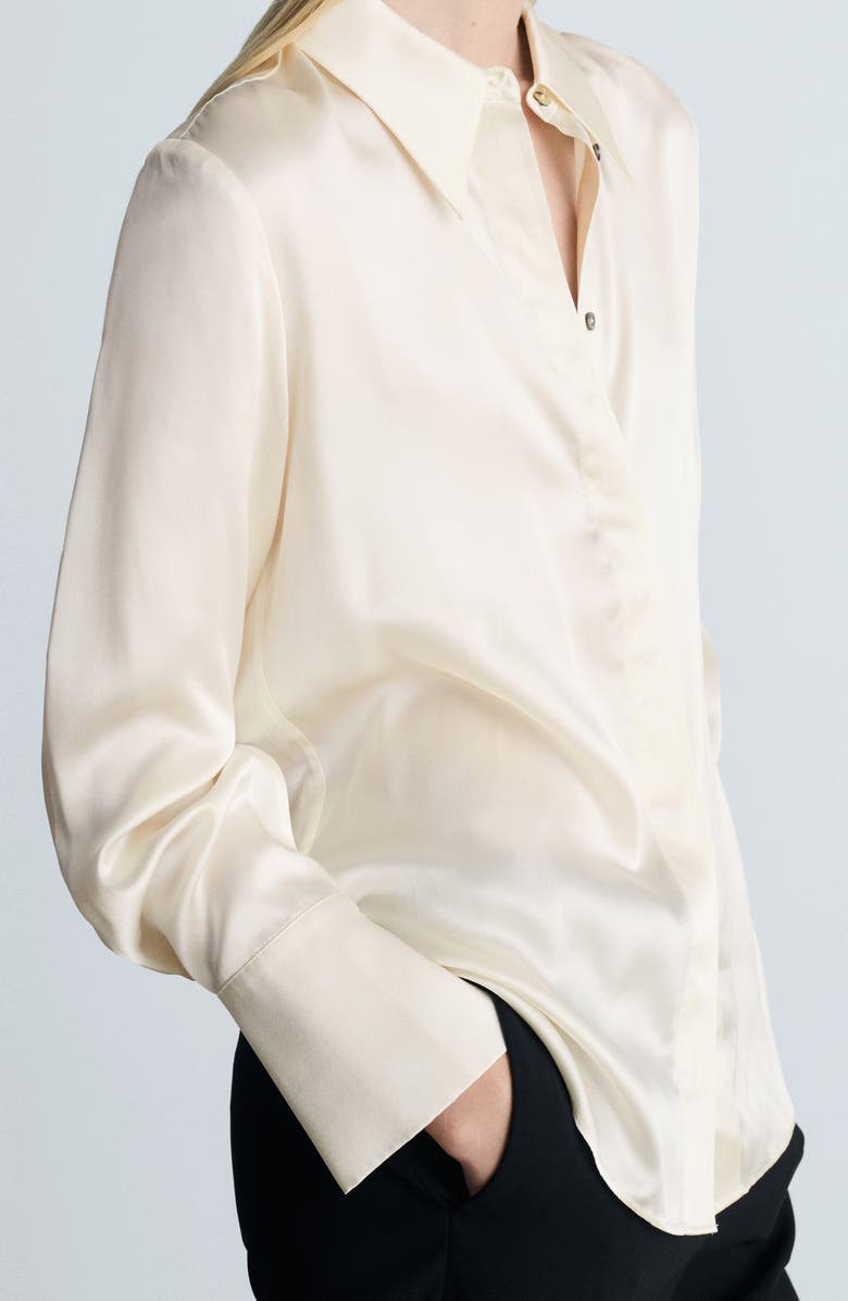 MANGO Silk Satin Button-Up Shirt, Alternate, color, Off White