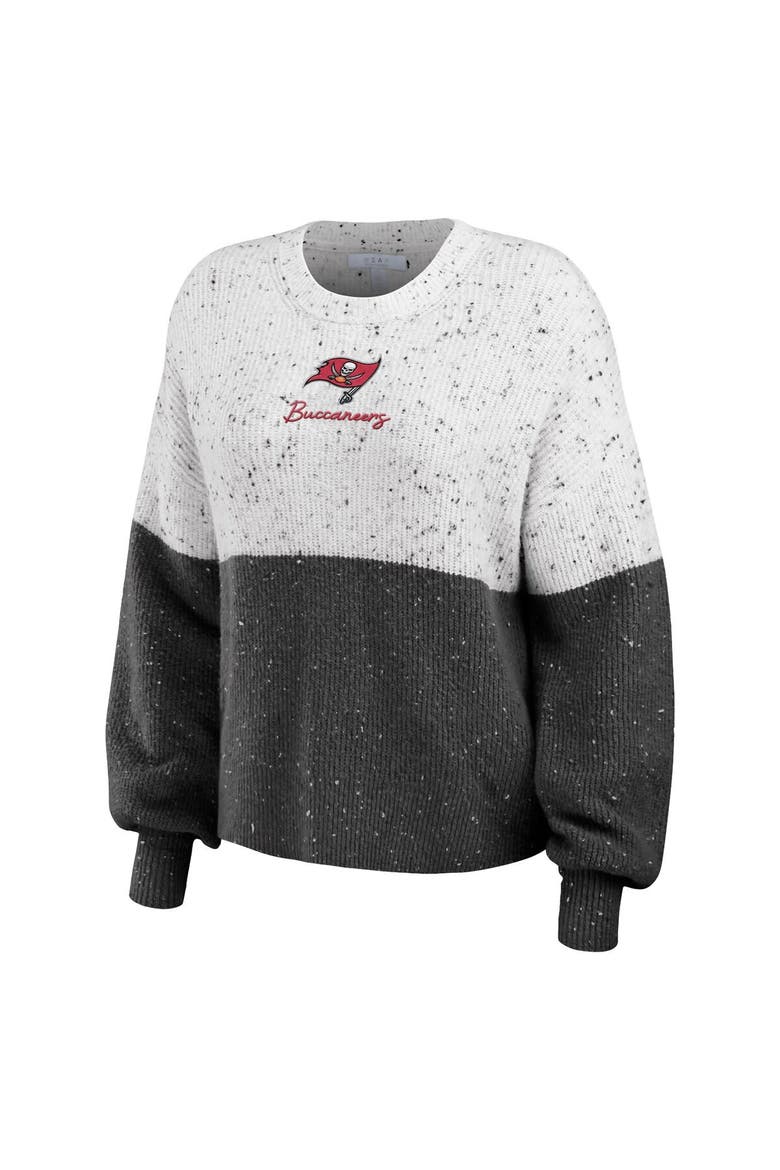 Women's WEAR by Erin Andrews  White/Pewter Tampa Bay Buccaneers Lighweight Modest Crop Color-Block Pullover Sweater, Alternate, color, White