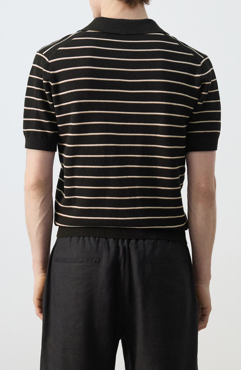 MANGO Stripe Knit Polo, Alternate, color, Black
