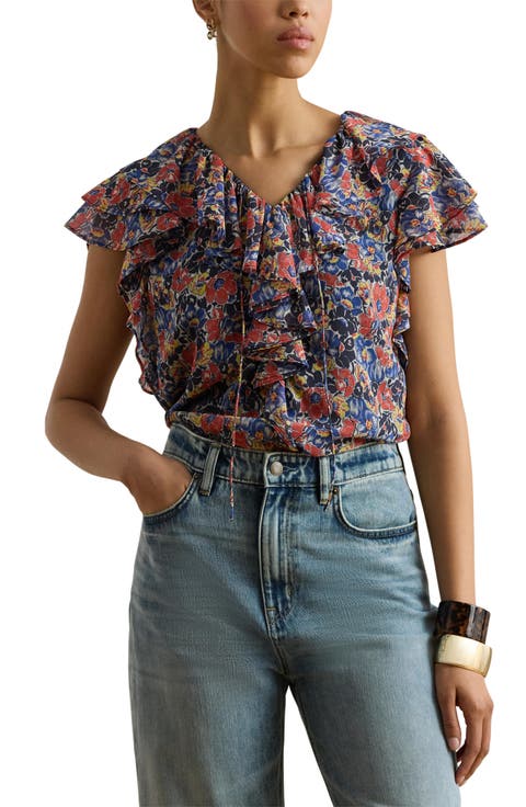 Floral Ruffle Accent Top