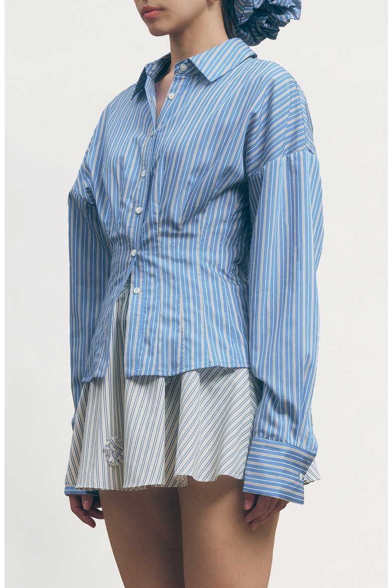 Hadley Pleated Stripe Cotton Blend Button-Up Top, Alternate, color, BLUE STRIPE