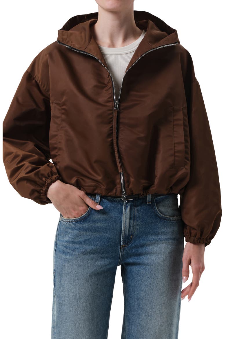 Crop Taffeta Windbreaker, Main, color, BROWN