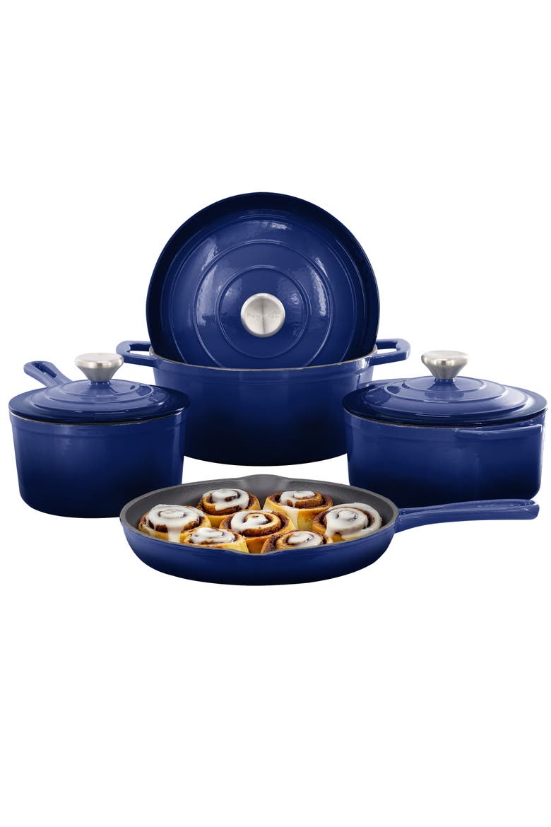 7 Piece Enameled Cast Iron Cookware Set, Main, color, Blue