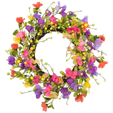 Wild Flowers And Berries Artificial Spring Twig Wreath - Multi-color - 20"