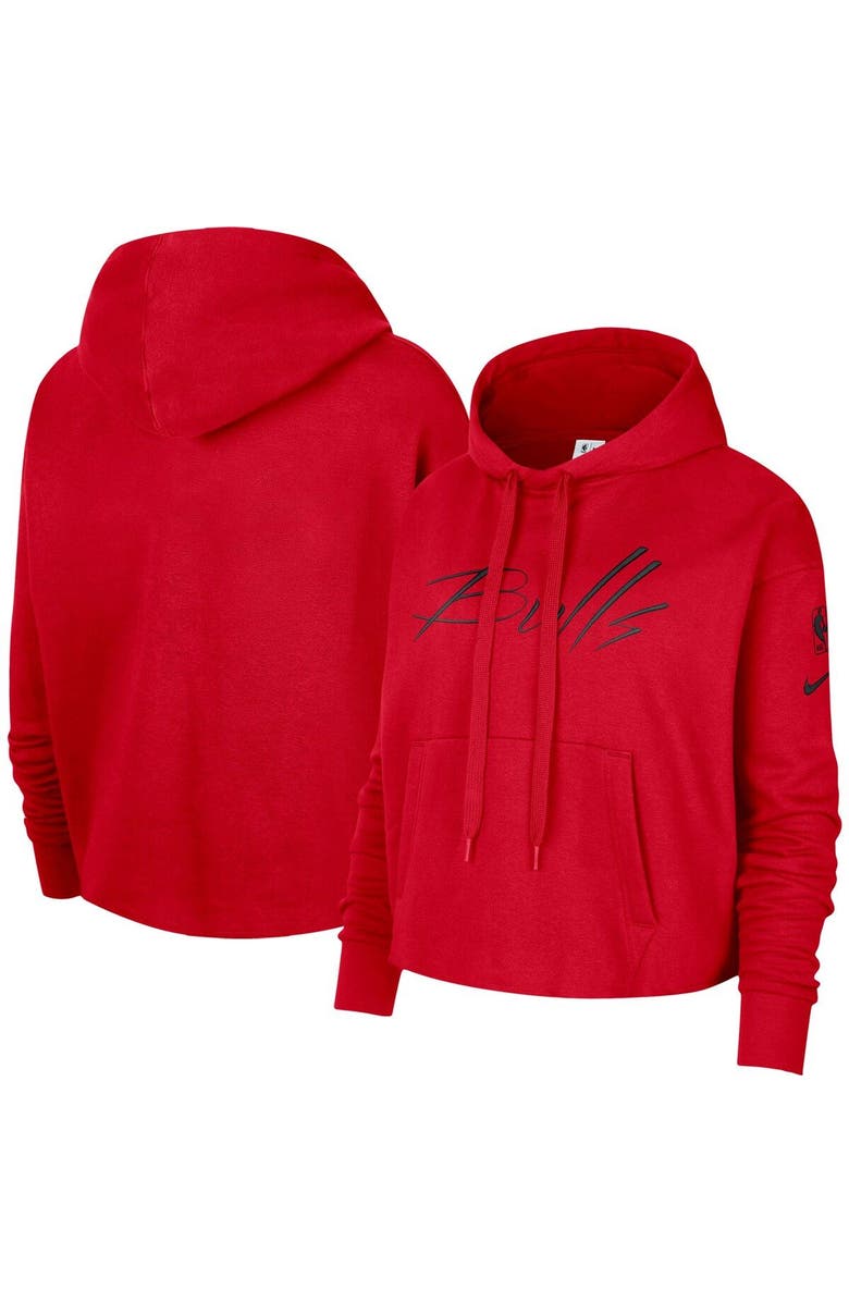 Nike Women's Nike Red Chicago Bulls Split Flip Courtside Cropped Pullover Hoodie, Main, color, Red