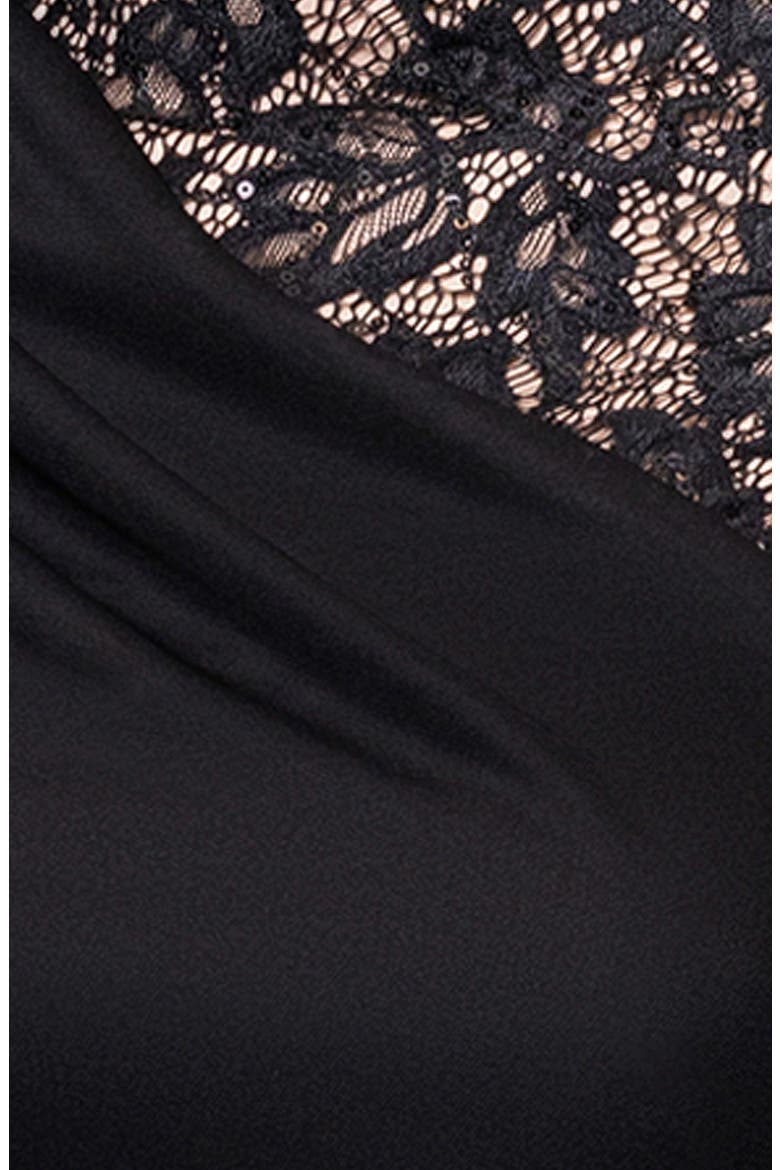 Lace Trim Asymmetric Ruched Gown, Alternate, color, BLACK/ NUDE
