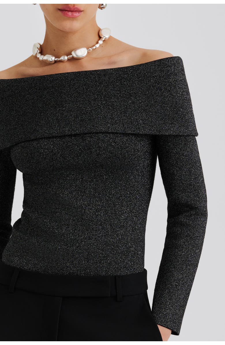 Malina Cirella Knitted Off Shoulder Top, Alternate, color, Black Metallic