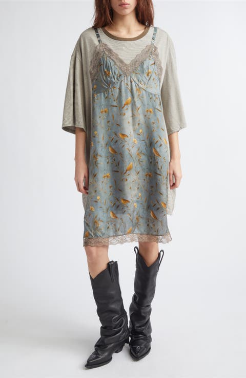 Oversize T-Shirt Dress with Slipdress Appliqué