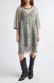 R13 Oversize T-Shirt Dress with Slipdress Appliqué