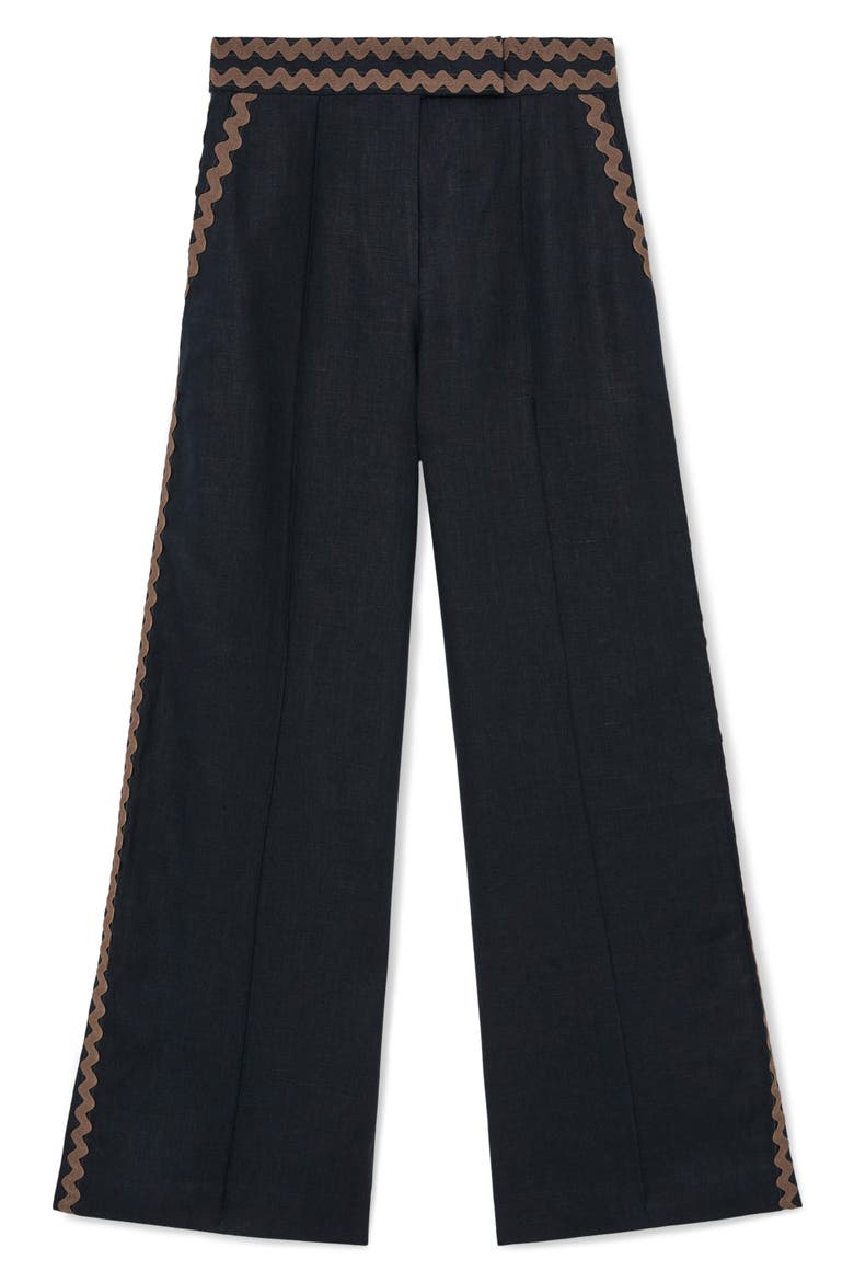 Mila Rickrack Detail Wide Leg Linen Pants, Alternate, color, NAVY/ IVORY
