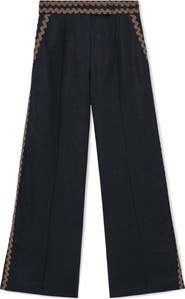 Reiss Mila Rickrack Detail Wide Leg Linen Pants