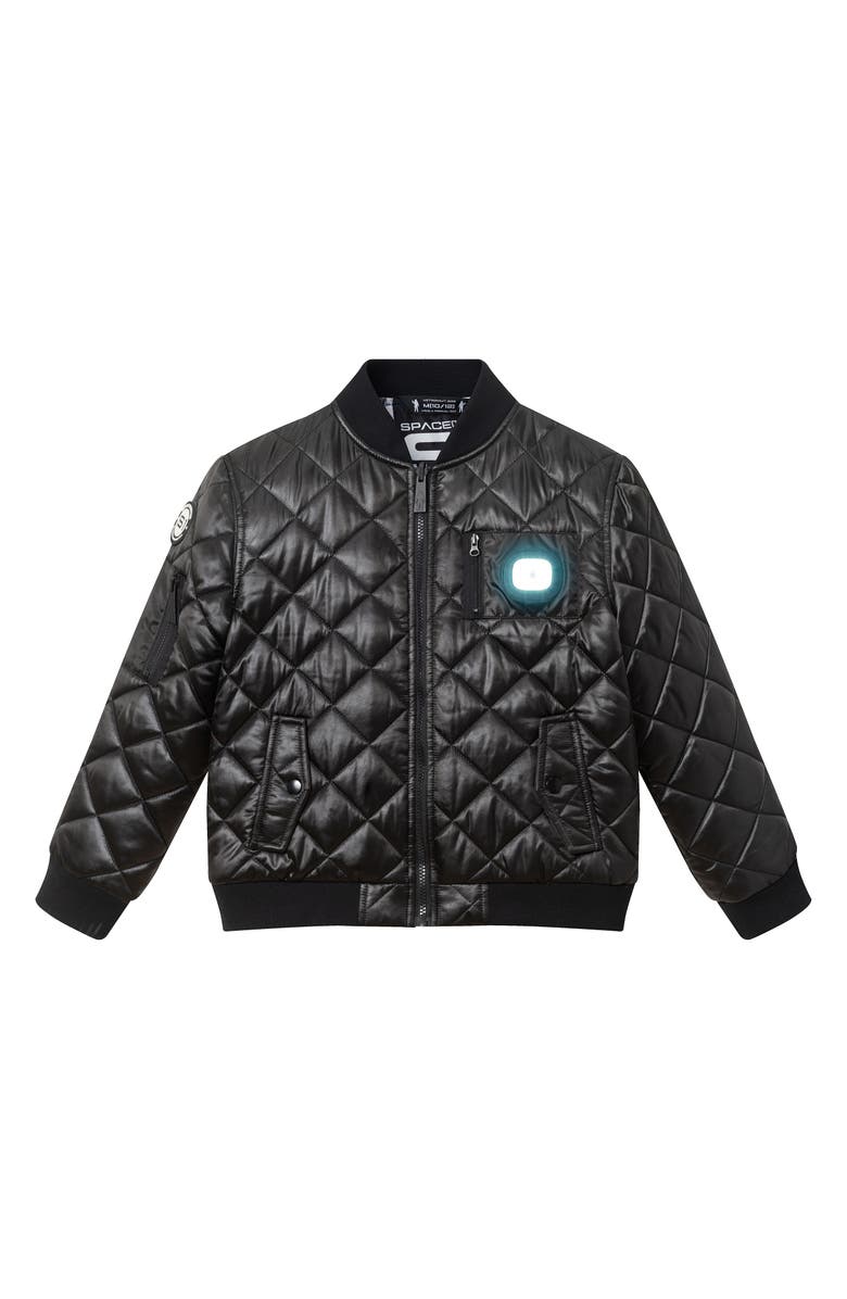 Andy & Evan Kids' x SPACEONE<sup>®</sup> Quilted Bomber Jacket with LED Light, Alternate, color, Black
