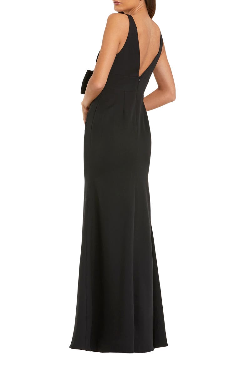 Women's Crepe Sleeveless V Neck Column Dress With Bow, Alternate, color, Black