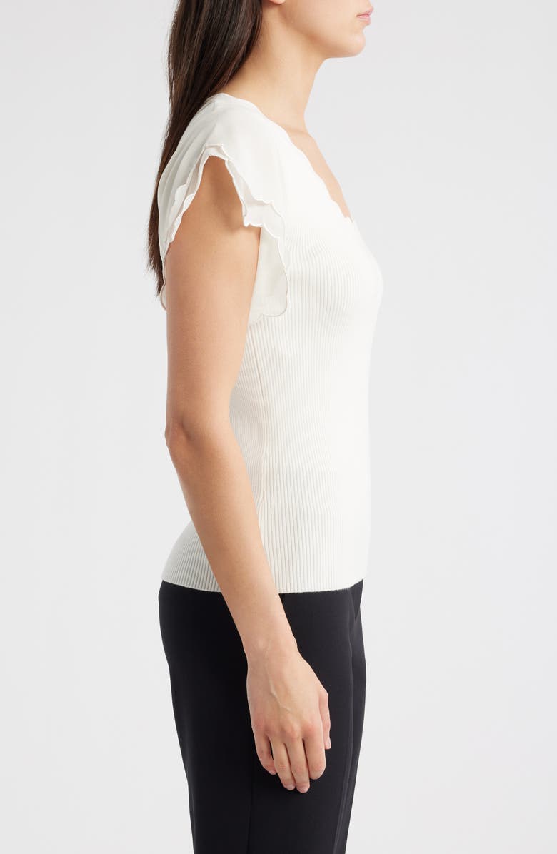 Elie Tahari Brittany Flutter Sleeve Mixed Media Top, Alternate, color, Sky White