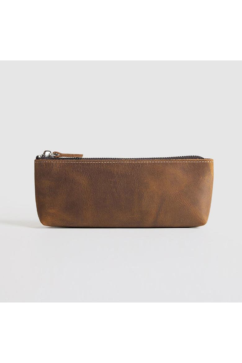The Pallavi | Handmade Leather Pencil Case - Leather Makeup Bag, Alternate, color, Dark Brown