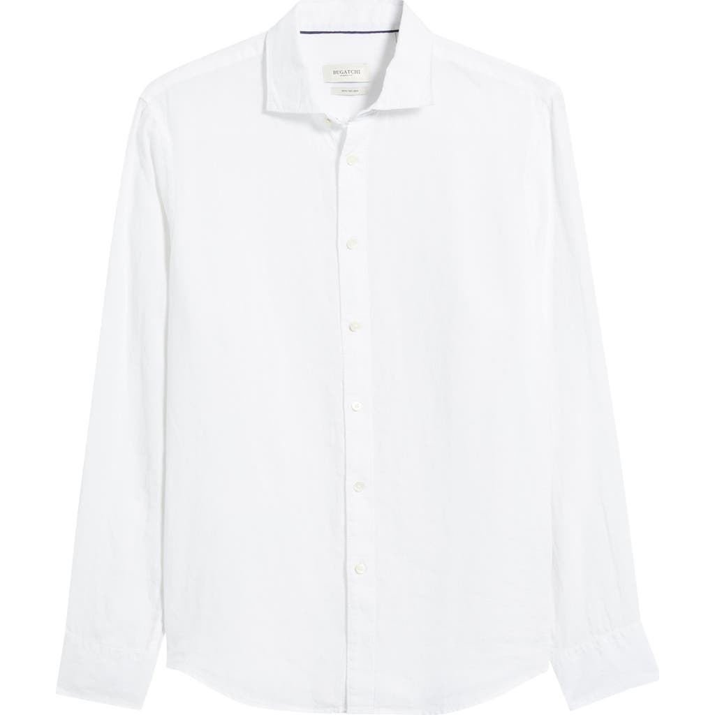 Bugatchi Axel Shaped Fit Linen Button-up Shirt In White