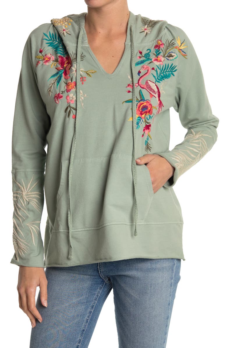 Johnny Was Nohea French Terry Embroidered Hoodie, Main, color,