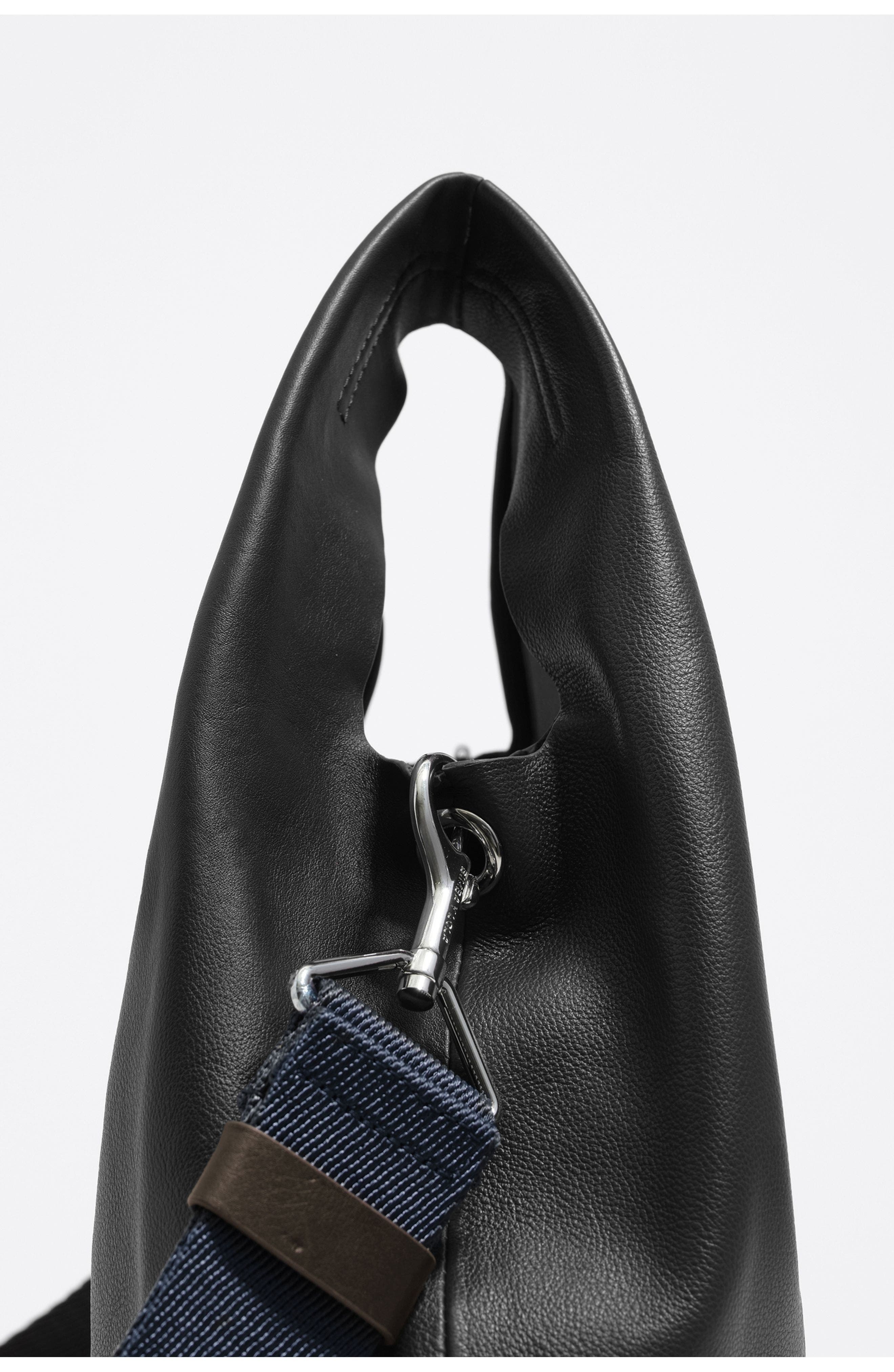 Bimba y Lola Medium Leather Paper Bag, Alternate, color, Black