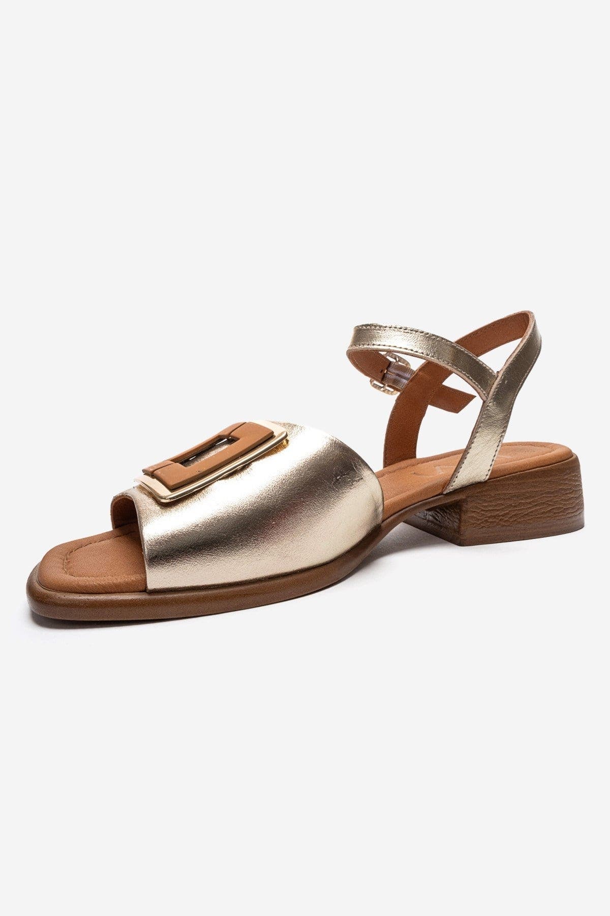 Forever & Always Shoes Svelte Leather Buckle Sandal, Alternate, color, Gold