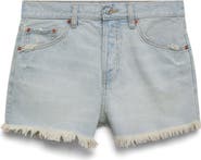 MANGO Frayed High Waist Denim Shorts