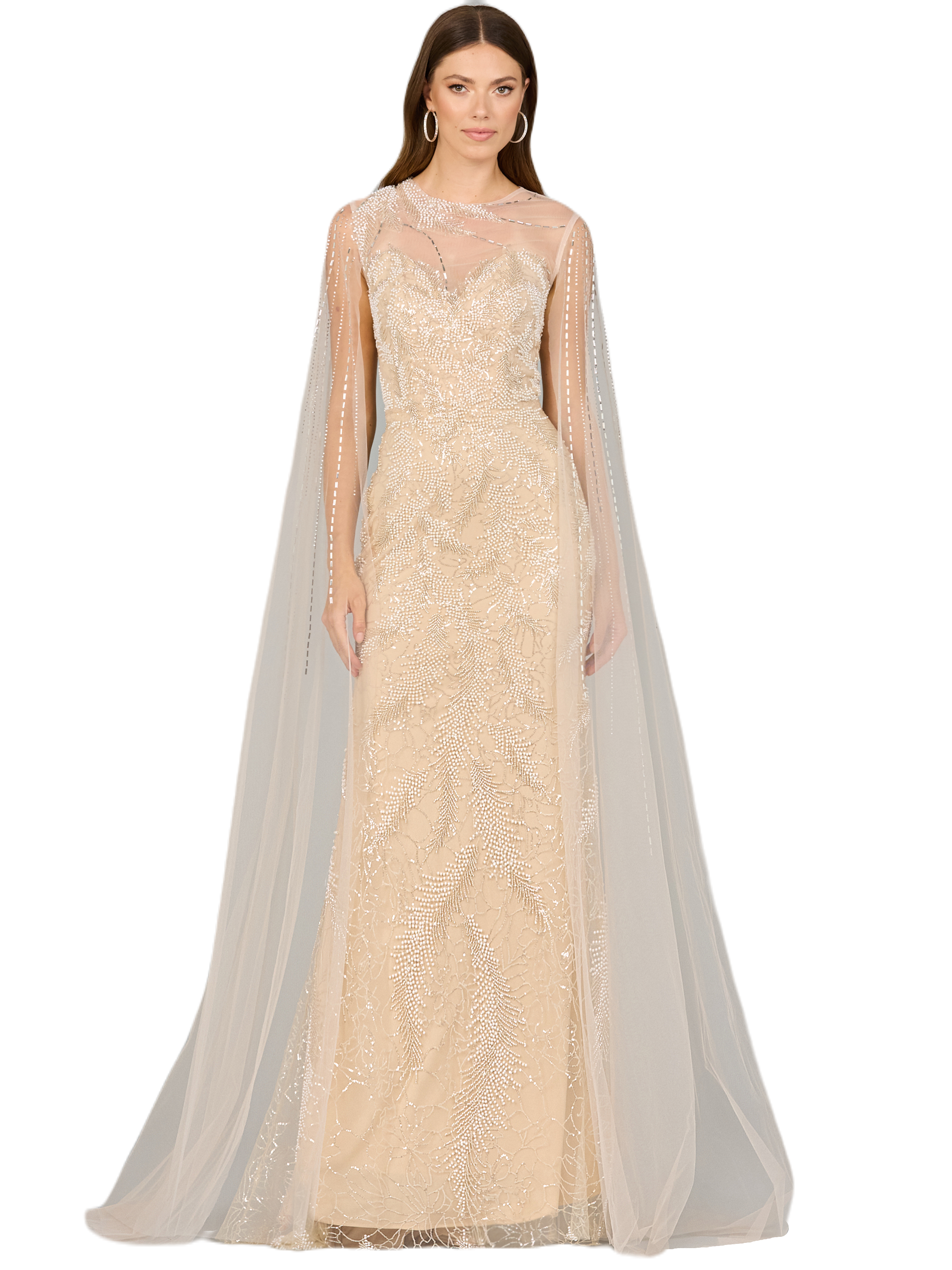 Long Cape Beaded Gown