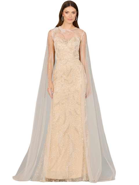 Long Cape Beaded Gown