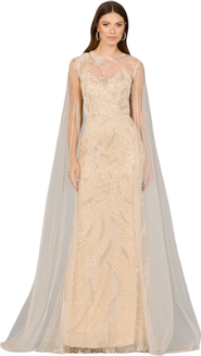 LARA New York Long Cape Beaded Gown