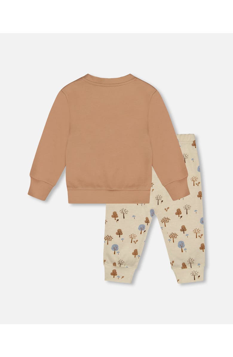 Deux par Deux Organic Cotton Pant and Top Set Tree, Alternate, color, Beige