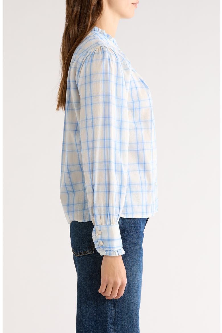 Alanna Ruffle Plaid Organic Cotton Snap-Up Shirt, Alternate, color, BLUEBELL IVORY