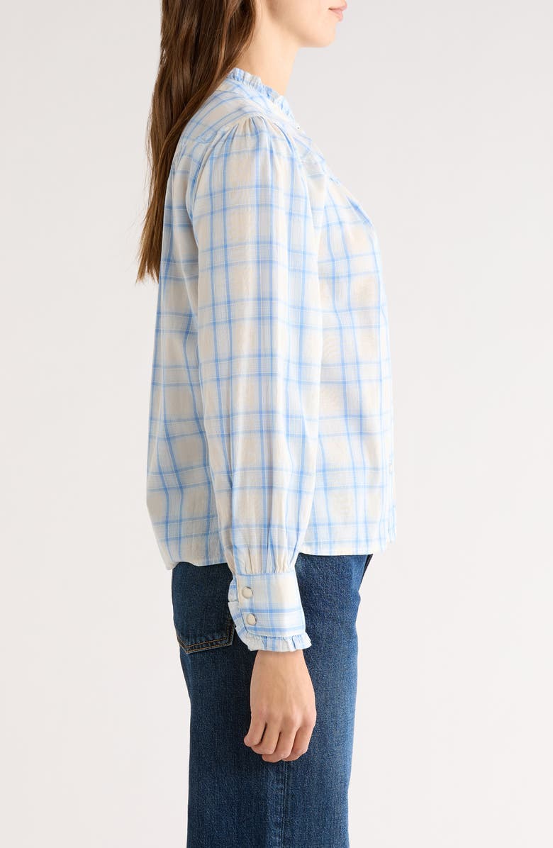 Rails Alanna Ruffle Plaid Organic Cotton Snap-Up Shirt, Alternate, color, Bluebell Ivory