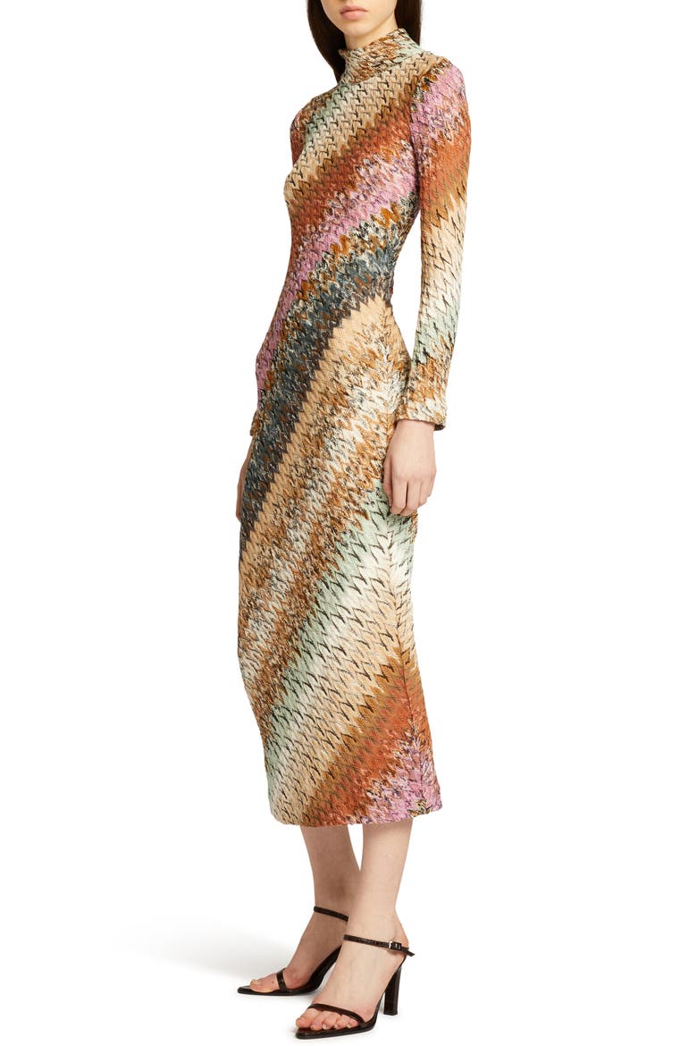Diagonal Zigzag Long Sleeve Wool Blend Dress, Alternate, color, VARIANTE NEUTRA