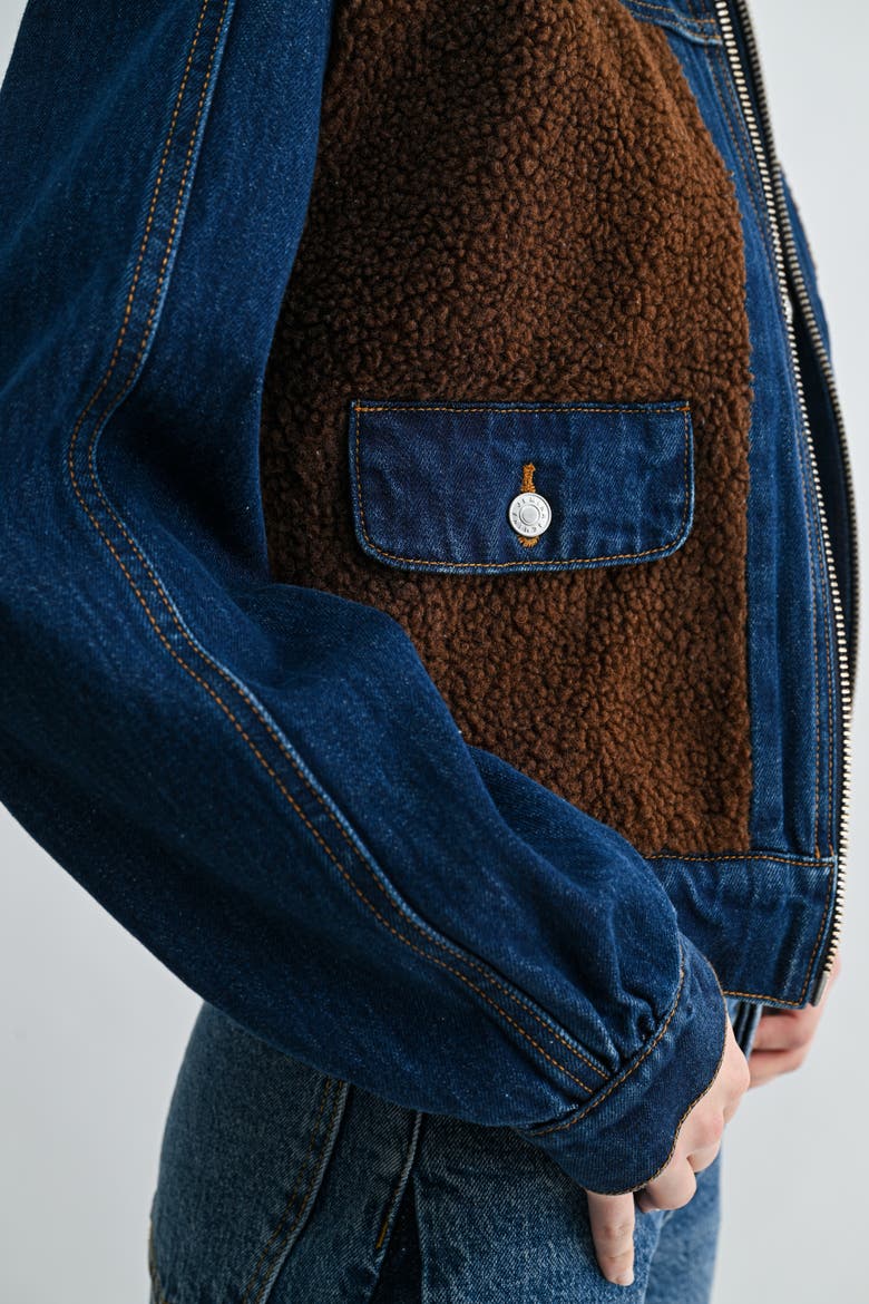 Two-Tone Cropped Denim Jacket, Alternate, color, Two Tone Dark Wash