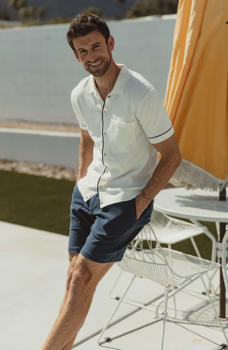 The Normal Brand Robles Tipped Short Sleeve Cotton Knit Button-Up Shirt, Alternate, color, 