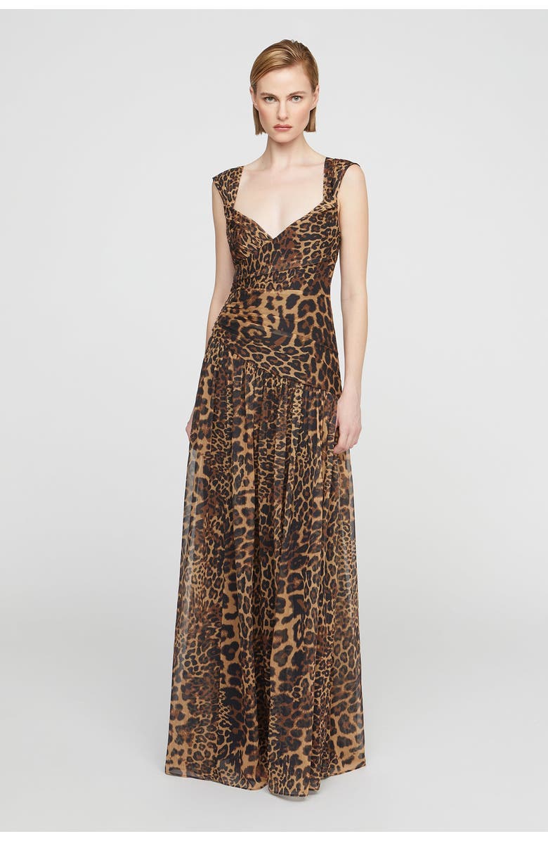 HALSTON Claudia Chiffon Gown, Main, color, Leopard