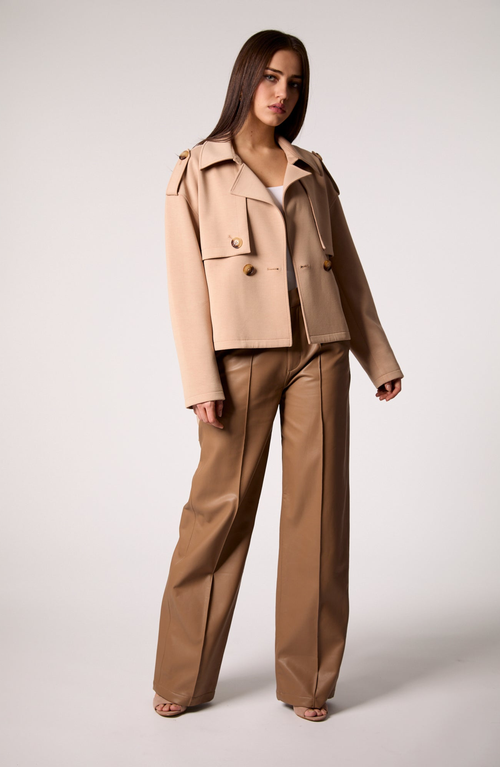Blue Revival Charli Cropped Scuba Trench Coat In Brown