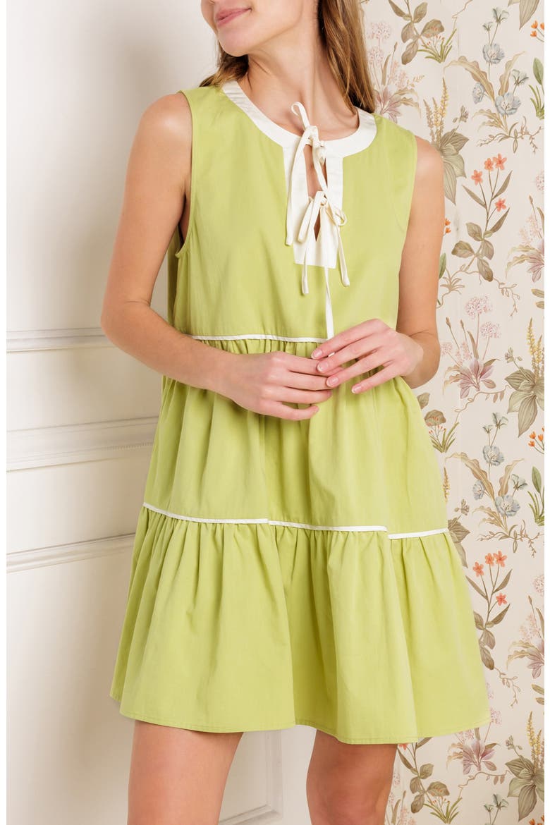Colorblock Tie Front Sleeveless Babydoll Dress, Alternate, color, YELLOW GREEN