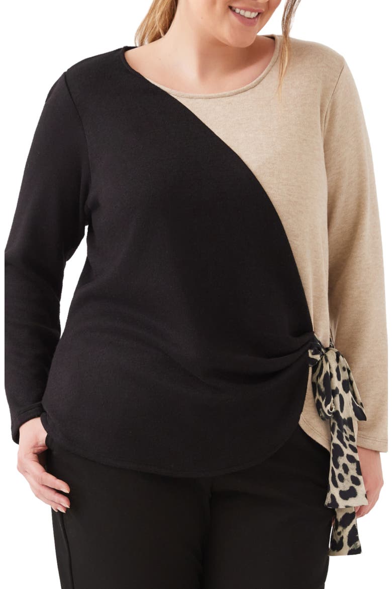 Colorblock Satin Bow Top, Alternate, color, BLACK/ LIGHT TAN