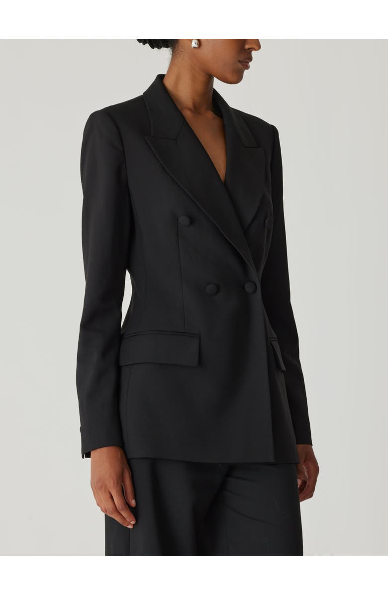 Rebecca Taylor Calvary Twill Double Breasted Blazer, Alternate, color, Black