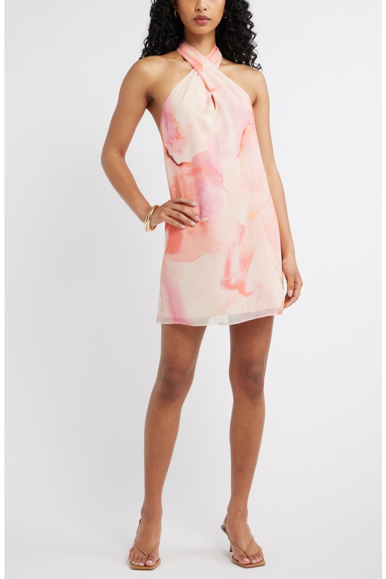 Halter Minidress, Main, color, FUCHSIA ABSTRACT SHAPES