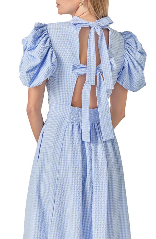 English Factory Open Back Puff Sleeve Maxi Dress In Blue