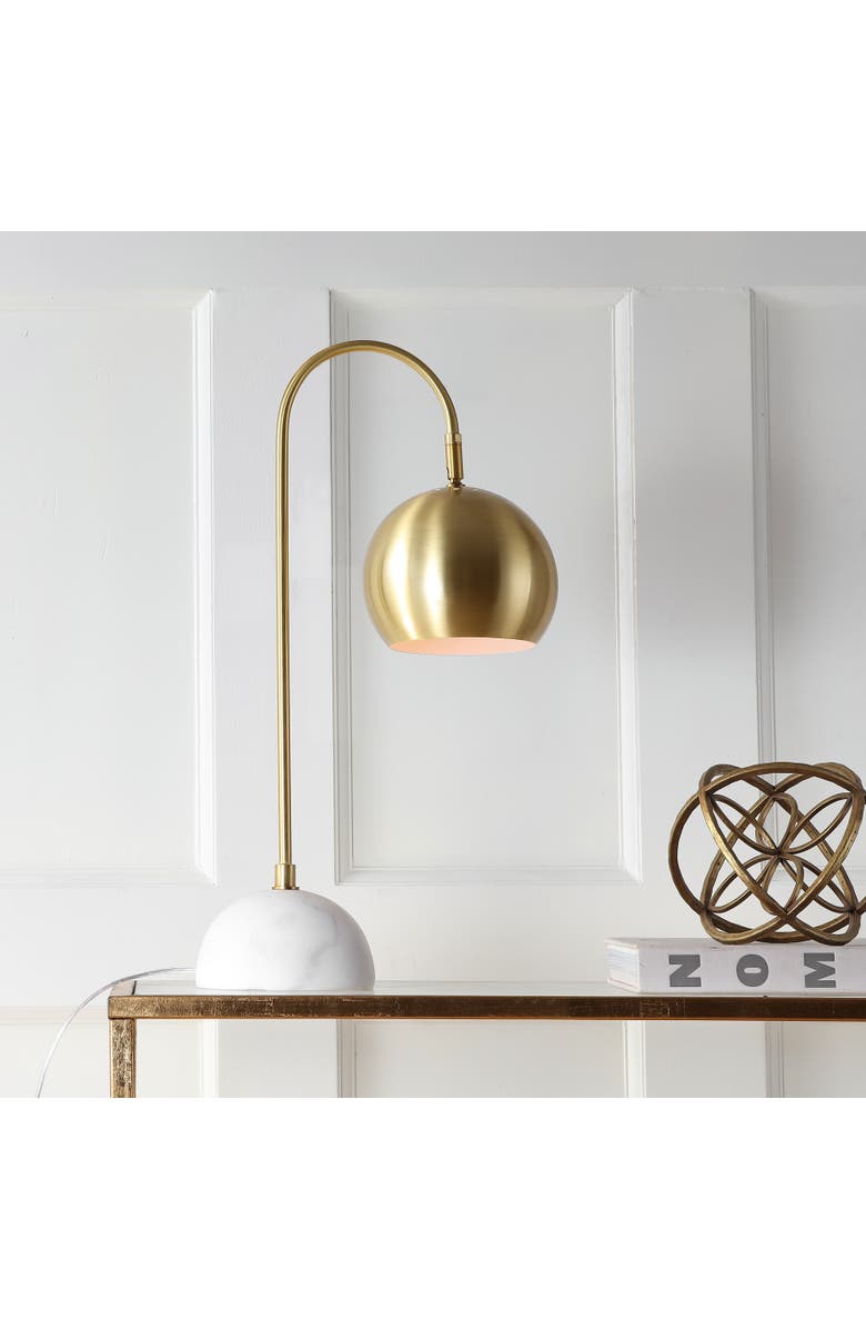 JONATHAN Y Stephen Metal/Marble LED Table Lamp, Alternate, color, Brass Gold/White