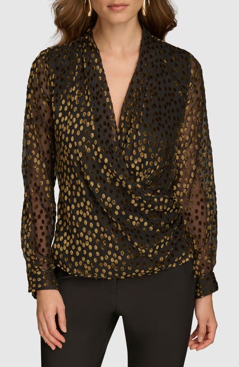 Burnout Velvet Dot Wrap Front Top