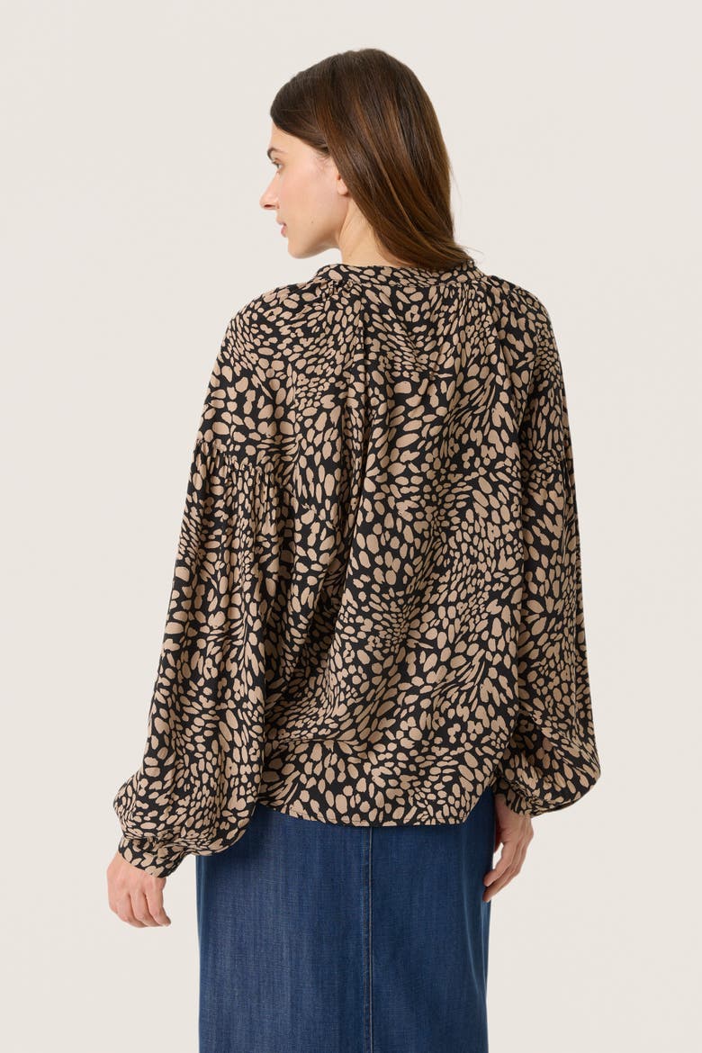 SLNaya Casual Fit Long Sleeve Blouse, Alternate, color, Black With Brown Dots