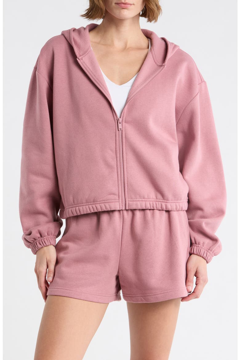 Feather Fleece Zip Hoodie, Main, color, PINK NOSTALGIA